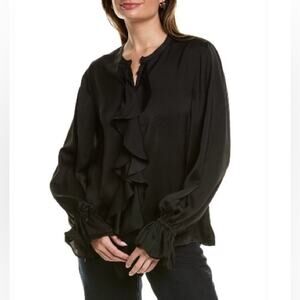 NWT WeWoreWhat Black Ruffled Tie Front Long Sleeve Blouse - M